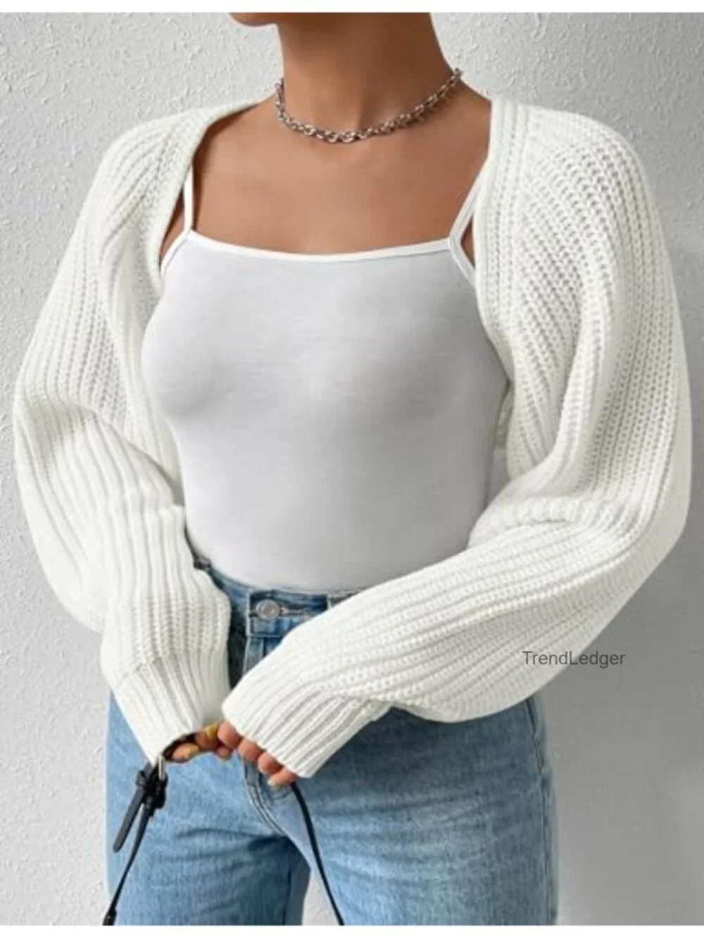 Plus Size Open Front Crop Cardigan Women Long Sleeve Ribbed Knit Bolero Shrug